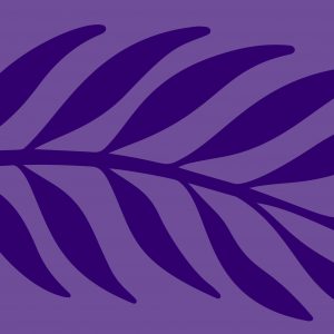 dark purple leaf graphic on a lighter color purple