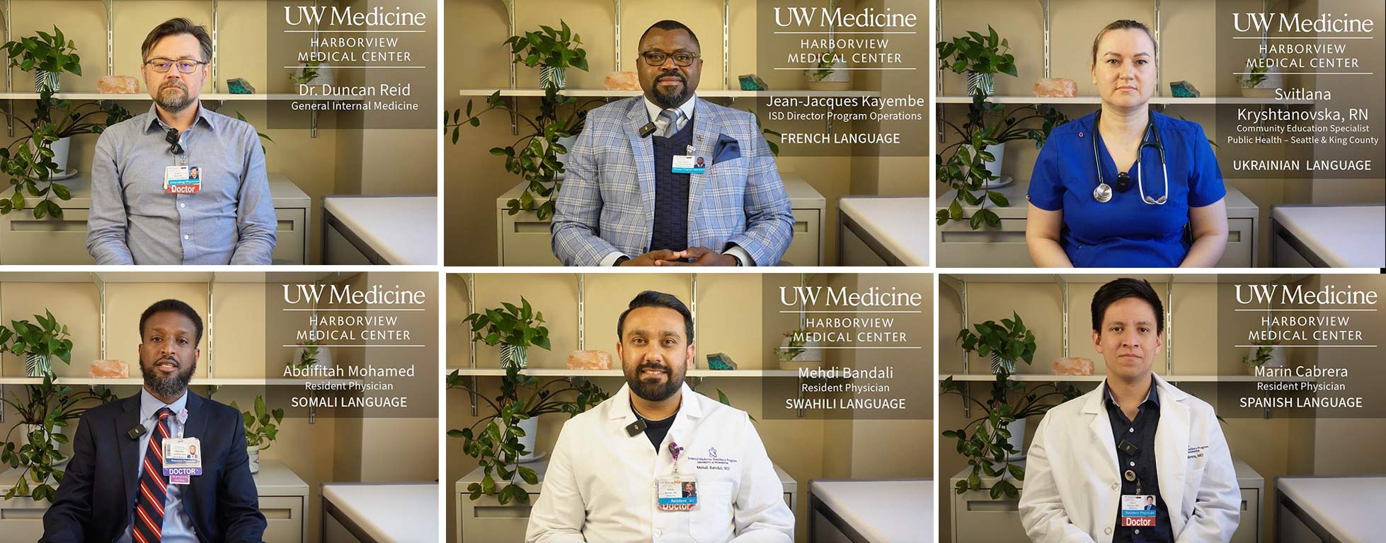 A collage of six health providers, for informational videos